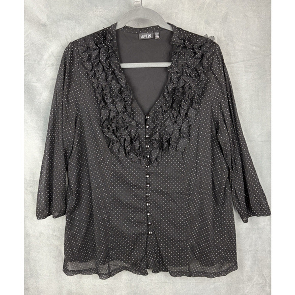 Sheer Polka Dot Ruffle Blouse 1X Black Button Up Apt 9 Dark Romantic - Picture 1 of 12